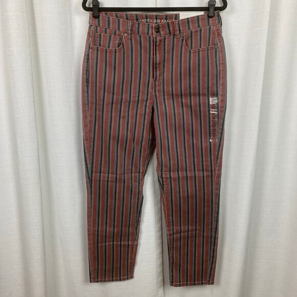 American Eagle Brick Red Stripe Mom Jeans Sz.10R NWT - Picture 3 of 14